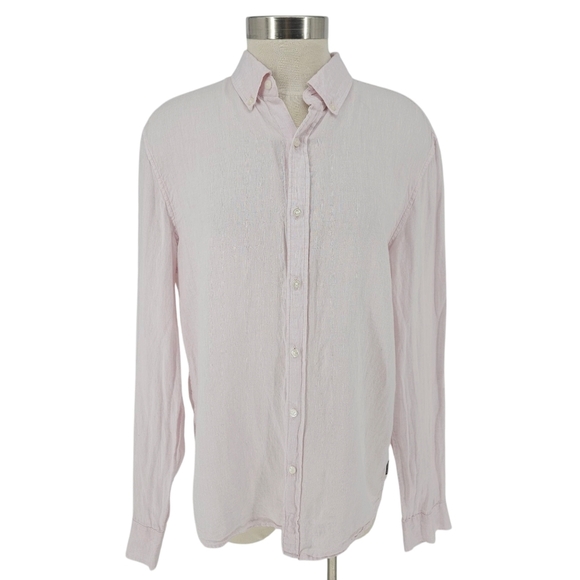 Michael Kors Slim Fit Shirt Linen Light Pink Long Sleeve Button Collared Large - Picture 1 of 6